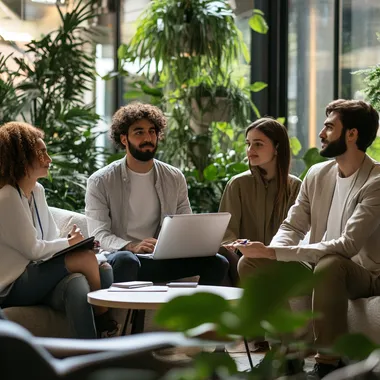 young professionals discussing sustainability in office