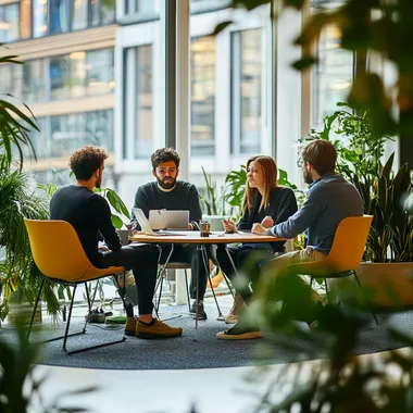 young professionals discussing sustainability in office