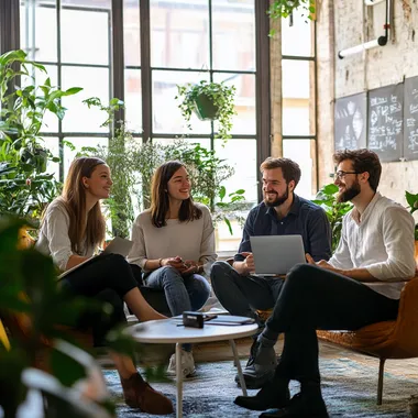 young professionals discussing sustainability in office