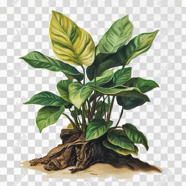 anubias aquarium plant, oil colors, no background