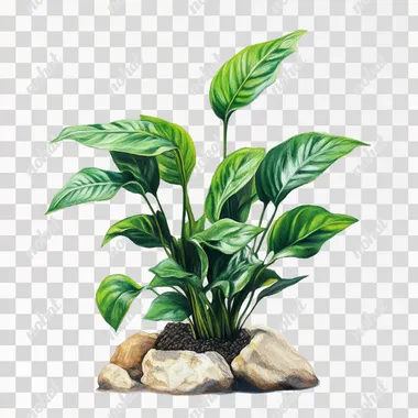 anubias aquarium plant, oil colors, no background