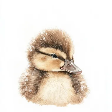 Watercolor illustration of a cute and happy baby duck dressed in winter , on a white background, in the style of the illustrator. No mockup.    rofile 415twfe