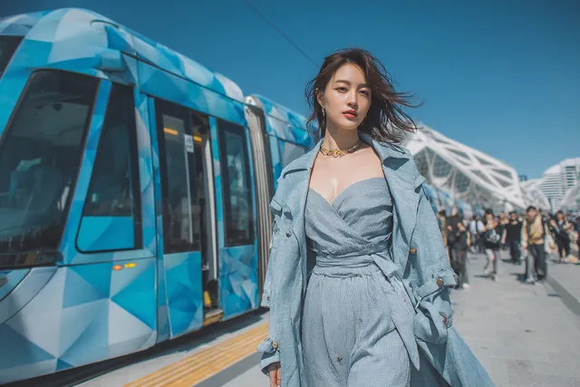 Futuristic Street Fashion Portrait of a Korean Woman in Urban Metropolis