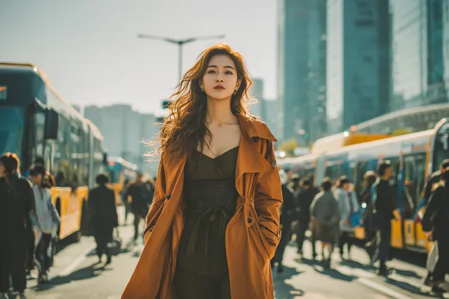 Chic Korean Street Fashion in a Futuristic Metropolis