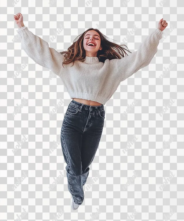 PNG Teenage girl joyfully jumping in air, light brown and pink aesthetic