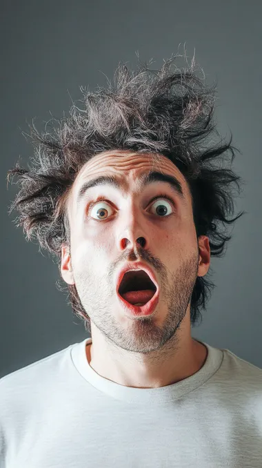 shocked man with growing hair on his head