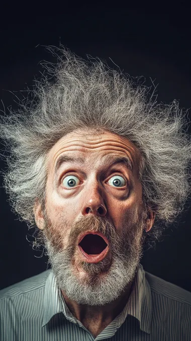 shocked man with growing hair on his head