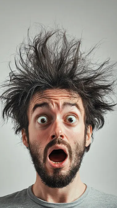 shocked man with growing hair on his head