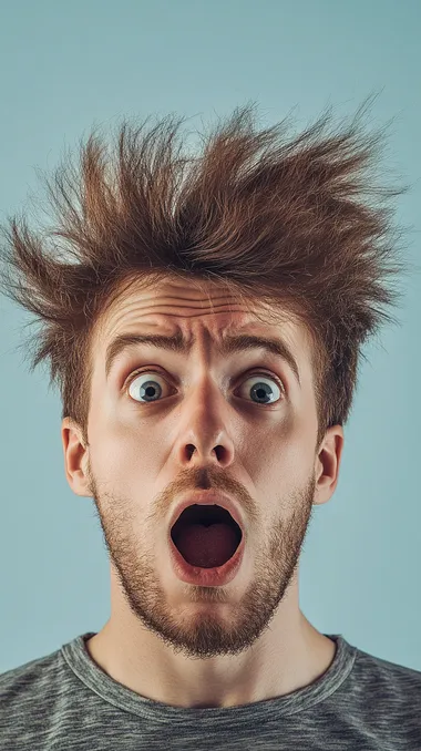 shocked man with growing hair on his head