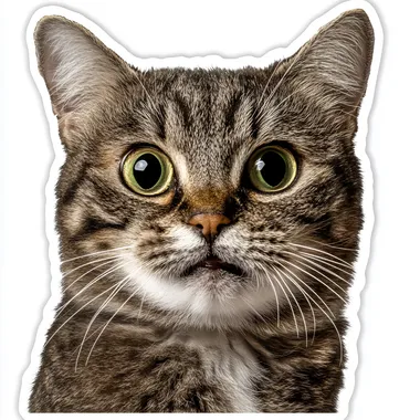 Very confused cat for internet reaction sticker memes. White outline on image. Photorealistic style.
