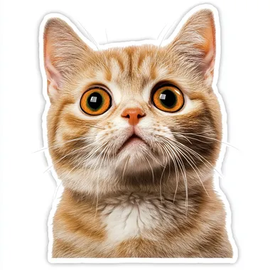 Very confused cat for internet reaction sticker memes. White outline on image. Photorealistic style.