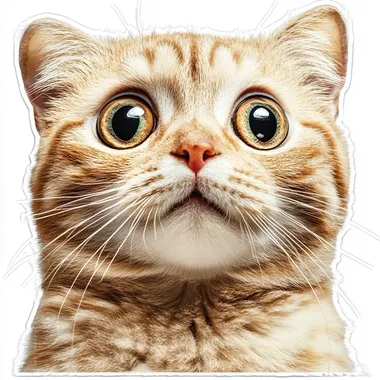 Very confused cat for internet reaction sticker memes. White outline on image. Photorealistic style.