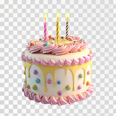 a birthday cake, 3d effect, pure white background