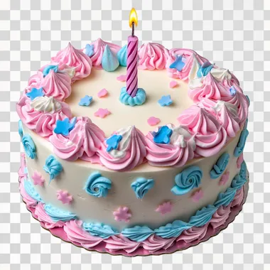 a birthday cake, 3d effect, pure white background