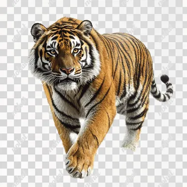 a tiger prowling at an angle, realistic
