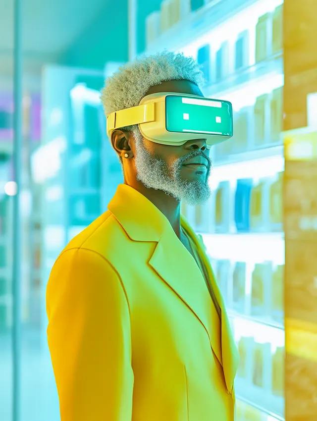Mature Male Salesperson in Fashion Shop with Augmented Reality Glasses