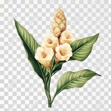 Wild ginger flower, white background, style of Pierre-Joseph Redoute