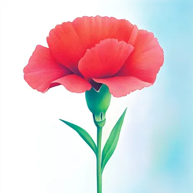 White background with a stylized red carnation illustration, symbolizing mourning. The flower appears delicate, with soft, fading edges and subtle shadows to create a somber, emotional atmosphere. The overall feel is minimalist yet evokes a sense of loss and remembrance.  3335135384 1996244957 rofile c6so3sz --sw 500