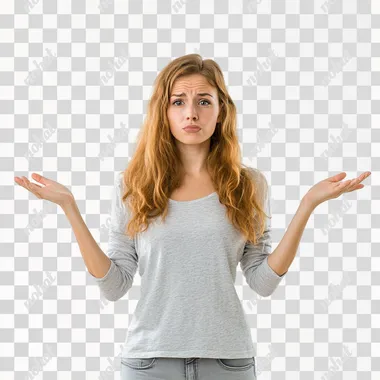 Confused woman Shrugging Shoulders Over White Background, modern clothes