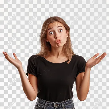 Confused woman Shrugging Shoulders Over White Background, modern clothes