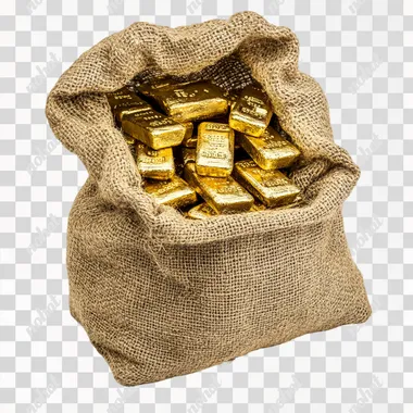 full of gold bar in small sack with white bg