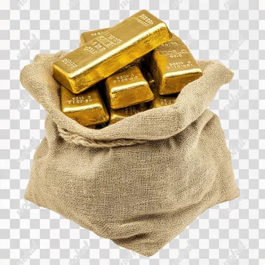 full of gold bar in small sack with white bg