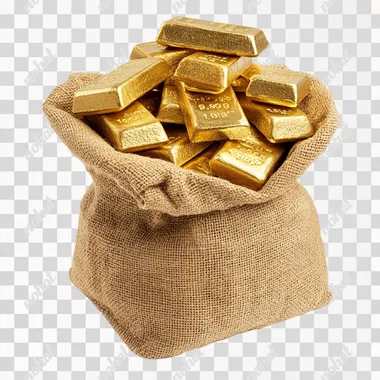 full of gold bar in small sack with white bg