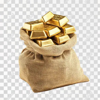 full of gold bar in small sack with white bg