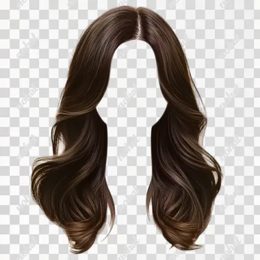 long hair front cutout, brown hair sticker front view, brown hair png white background no face