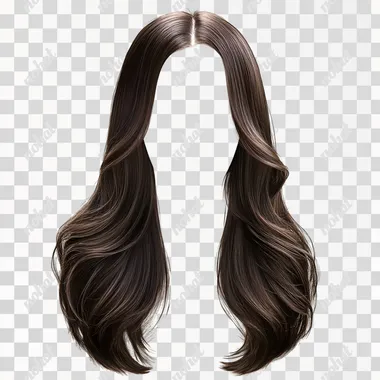 long hair front cutout, brown hair sticker front view, brown hair png white background no face