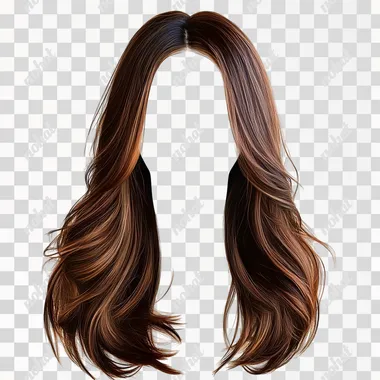 long hair front cutout, brown hair sticker front view, brown hair png white background no face