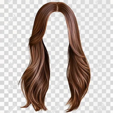 long hair front cutout, brown hair sticker front view, brown hair png white background no face