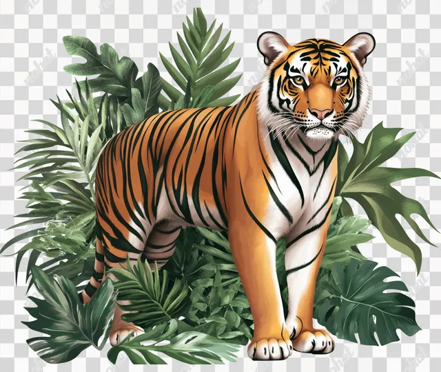 a tiger standing in the middle of a jungle