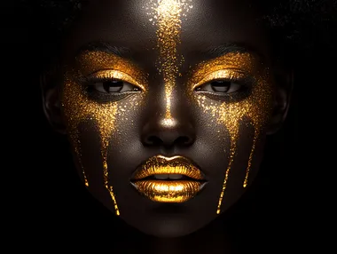 Editorial art print of gold paint dripping out of a womens mouth