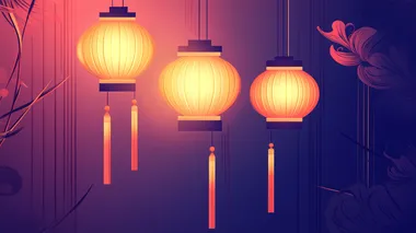 chinese new year poster with Snake zodiac sign, chinese lanterns and copy space for text greetings, flat art style,
