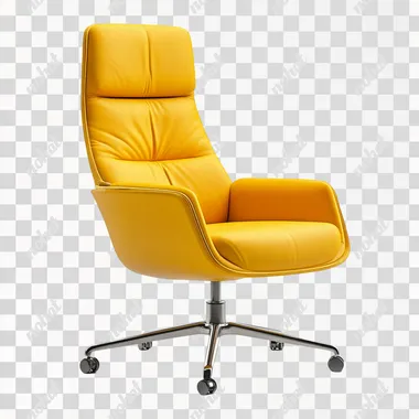 Yellow swivel chair for the office, isolated on a white background.
