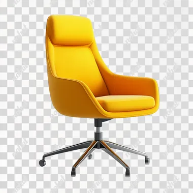 Yellow swivel chair for the office, isolated on a white background.