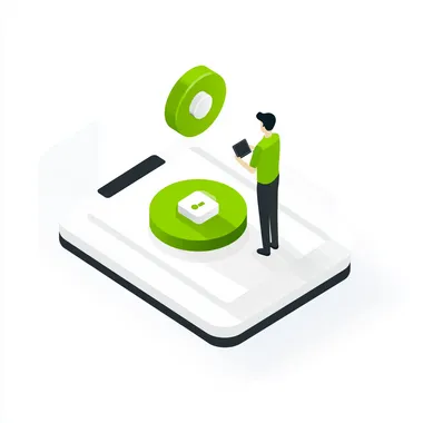 An isometric illustration of an user, a simple green symbol on top indicating it's open to outside connections, white background, vector graphic design, simple, modern, clean lines, high resolution, professional quality, flat style, professional, detailed, vector graphics, simple shapes, minimalistic design. White background. Isolated on white background. Vector art. Isolated object. Flat Design, Vector Artwork. Minimalist line drawing. Clean edges. High contrast. Flat colors.