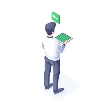 An isometric illustration of an user, a simple green symbol on top indicating it's open to outside connections, white background, vector graphic design, simple, modern, clean lines, high resolution, professional quality, flat style, professional, detailed, vector graphics, simple shapes, minimalistic design. White background. Isolated on white background. Vector art. Isolated object. Flat Design, Vector Artwork. Minimalist line drawing. Clean edges. High contrast. Flat colors.