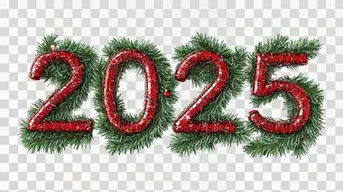 christmas tree shaped "2025", isolated on white background, png image