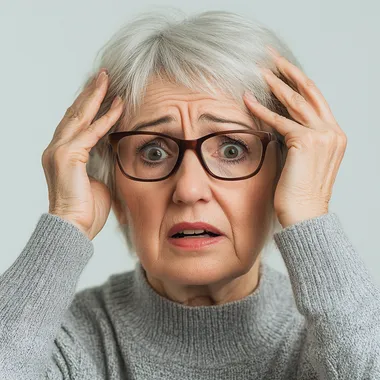 confused anxious senior woman from NY