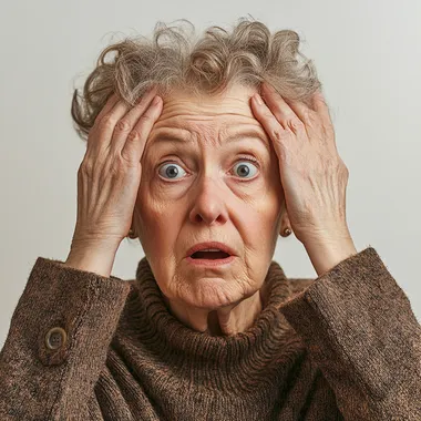 confused anxious senior woman from NY