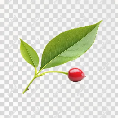 A realistic advertising photograph of a jujube leaf and Green tea leaf, side view, isolated white background, creating a luxurious atmosphere.