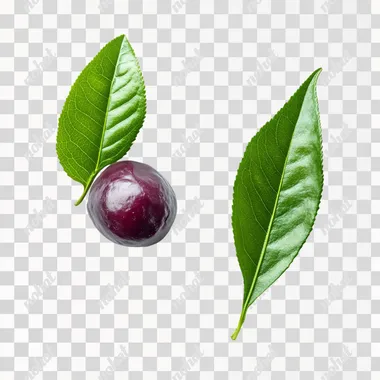 A realistic advertising photograph of a jujube leaf and Green tea leaf, side view, isolated white background, creating a luxurious atmosphere.