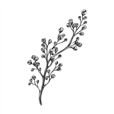 A black and white line drawing of a delicate Fae hairpin, shaped like a small, intricate branch adorned with tiny crystal flowers and leaves. The style should be detailed yet clean, with soft lines to emphasize the fragility and beauty of the hairpin, reflecting the emotions tied to the character's decision.