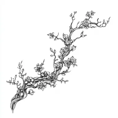 A black and white line drawing of a delicate Fae hairpin, shaped like a small, intricate branch adorned with tiny crystal flowers and leaves. The style should be detailed yet clean, with soft lines to emphasize the fragility and beauty of the hairpin, reflecting the emotions tied to the character's decision.