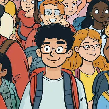 college networking with different school, cartoon