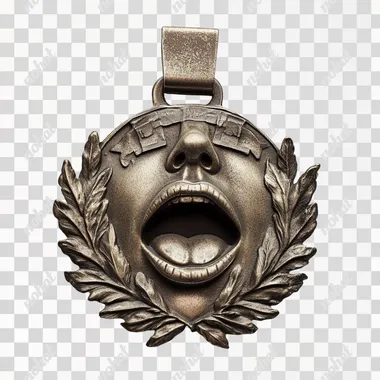 military medal with mouth speaking truth motif on white background
