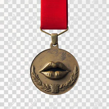military medal with mouth speaking truth motif on white background