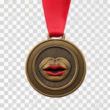 military medal with mouth speaking truth motif on white background